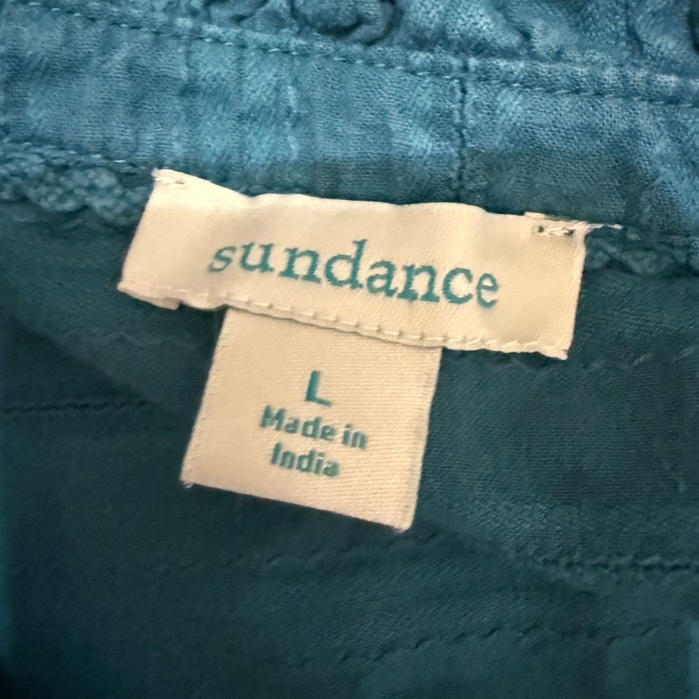 Sundance Blue Embroidered Cotton Boho Blouse Lace Ruffle Large Cottagecore - Picture 9 of 10